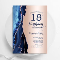 Roos Gold Navy Blue Agaat 18e verjaardag