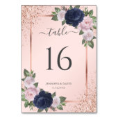 Roos Gold Navy Blue Blush Roze Bloemen Huwelijk Kaart (Voorkant)