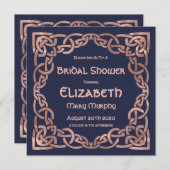 Roos Gold & Navy Blue Celtic Knot Invitation Kaart (Voorkant / Achterkant)