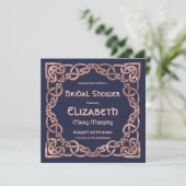 Roos Gold & Navy Blue Celtic Knot Invitation Kaart (Staand voorkant)
