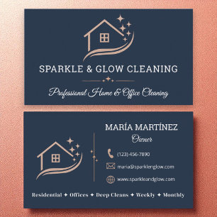 Roos Gold Navy Blue Cleaning Service House Sparkle Visitekaartje
