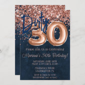 Roos Gold Navy Blue Dirty 30 Thirty Birthday Party Kaart (Voorkant / Achterkant)