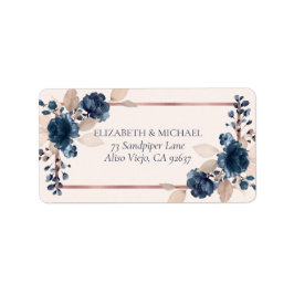 Roos Gold Navy Blue Dusty Pink Floral Address Etiket