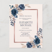 Roos Gold Navy Blue Dusty Pink Floral Delay Date Briefkaart (Voorkant)