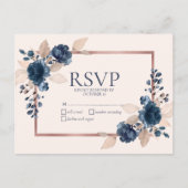 Roos Gold Navy Blue Dusty Pink Floral No Menu RSVP (Voorkant)