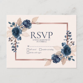 Roos Gold Navy Blue Dusty Pink Floral No Menu RSVP