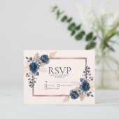 Roos Gold Navy Blue Dusty Pink Floral No Menu RSVP (Staand voorkant)