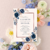 Roos Gold Navy Blue Dusty Pink Floral Wedding Kaart