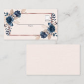 Roos Gold Navy Blue Dusty Pink Floral Wedding Plaatskaartje (Voorkant / Achterkant)