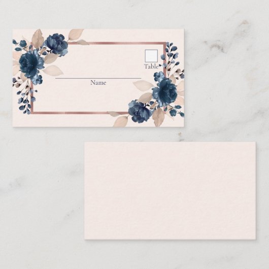 Roos Gold Navy Blue Dusty Pink Floral Wedding Plaatskaartje (Voorkant / Achterkant)