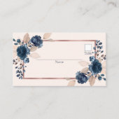 Roos Gold Navy Blue Dusty Pink Floral Wedding Plaatskaartje (Voorkant)
