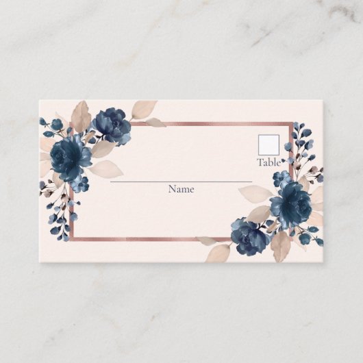 Roos Gold Navy Blue Dusty Pink Floral Wedding Plaatskaartje (Voorkant)