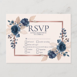 Roos Gold Navy Blue Dusty Pink Floral Wedding RSVP Uitnodiging Briefkaart