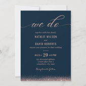 Roos Gold & Navy Blue Elegant Typography Wedding Kaart (Voorkant)