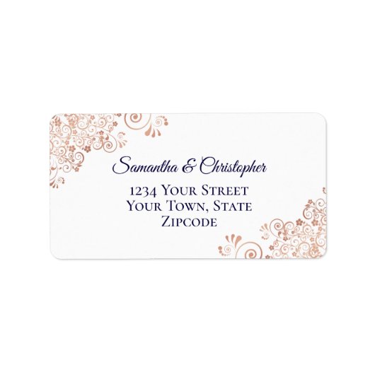 Roos Gold & Navy Blue Elegant Wedding Address Etiket (Voorkant)