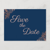 Roos Gold Navy Blue Floral Save the Date Aankondigingskaart (Voorkant)