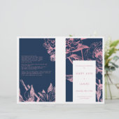 Roos Gold Navy Blue Floral Wedding Programme (Staand voorkant)