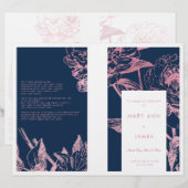 Roos Gold Navy Blue Floral Wedding Programme (Voorkant / Achterkant)
