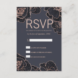Roos Gold Navy Blue Flowers RSVP-kaarten RSVP Kaartje