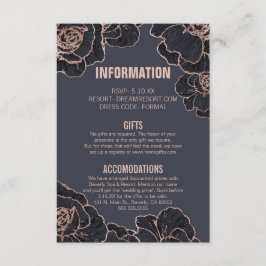Roos Gold Navy Blue Flowers Weddeninformatie Informatiekaartje