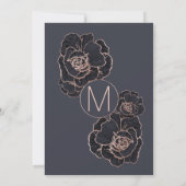 Roos Gold Navy Blue Flowers Wedding Invitations Kaart (Achterkant)