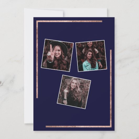 Roos Gold Navy Blue Foto's Virtual Afstuderen Kaart (Achterkant)