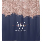 Roos Gold Navy Blue Girly Glitter Dust Monogram Douchegordijn (Voorkant)
