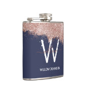 Roos Gold Navy Blue Girly Glitter Dust Monogram Heupfles (Rechts)