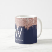 Roos Gold Navy Blue Girly Glitter Dust Monogram Koffiemok (Voorkant rechts)