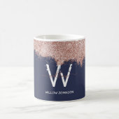 Roos Gold Navy Blue Girly Glitter Dust Monogram Koffiemok (Center)