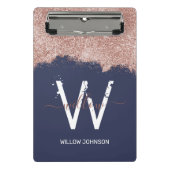 Roos Gold Navy Blue Girly Glitter Dust Monogram Mini Klembord (Voorkant)