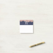Roos Gold Navy Blue Girly Glitter Dust Monogram Post-it® Notes (Op bureau)