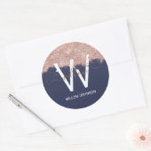 Roos Gold Navy Blue Girly Glitter Dust Monogram Ronde Sticker (Envelop)