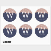 Roos Gold Navy Blue Girly Glitter Dust Monogram Ronde Sticker (Vel)
