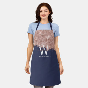 Roos Gold Navy Blue Girly Glitter Dust Monogram Schort