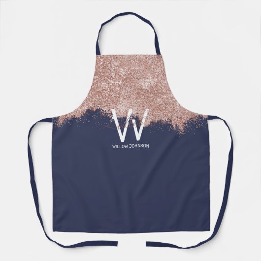 Roos Gold Navy Blue Girly Glitter Dust Monogram Schort (Voorkant)