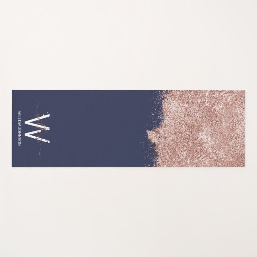 Roos Gold Navy Blue Girly Glitter Dust Monogram Yogamat (Voorkant (horizontaal))