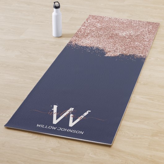 Roos Gold Navy Blue Girly Glitter Dust Monogram Yogamat (In situ)