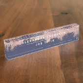 Roos Gold Navy Blue Girly Glitter Dust Naambordje (Zijkant)