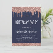 Roos Gold Navy Blue Glitter Alle leeftijden Verjaa Kaart (Staand voorkant)