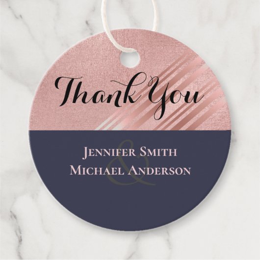 Roos Gold Navy Blue Glitter Folie Bedankjes Labels (Voorkant)