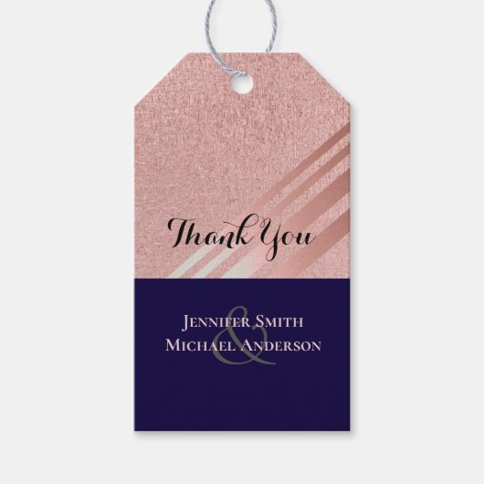 Roos Gold Navy Blue Glitter Folie Cadeaulabel (Voorkant)