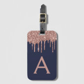 Roos Gold Navy Blue Glitter Sparkle Monogram Bagagelabel (Voorkant (verticaal))