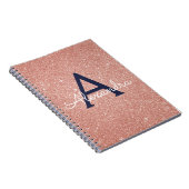 Roos Gold Navy Blue Glitter Sparkle Monogram Notitieboek (Rechterzijde)