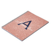 Roos Gold Navy Blue Glitter Sparkle Monogram Notitieboek (Linkerzijde)