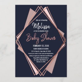 Roos Gold Navy Blue Mauve Geometric Baby shower Kaart