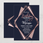 Roos Gold Navy Blue Mauve Geometric Birthday Kaart (Voorkant / Achterkant)