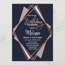 Roos Gold Navy Blue Mauve Geometric Birthday