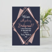 Roos Gold Navy Blue Mauve Geometric Bridesmaid Kaart (Staand voorkant)