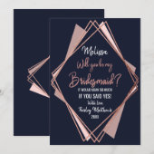 Roos Gold Navy Blue Mauve Geometric Bridesmaid Kaart (Voorkant / Achterkant)